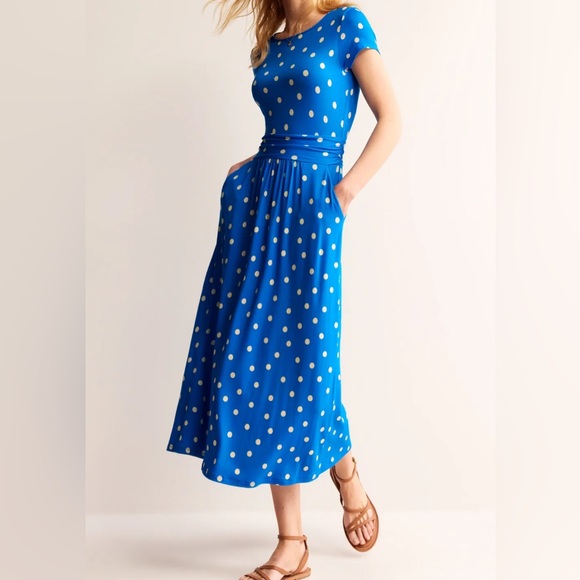 Boden Dresses & Skirts - Boden Blue/ White Polka Dot Amelie Jersey Knit Midi Dress Size 8 Buyer Favorite